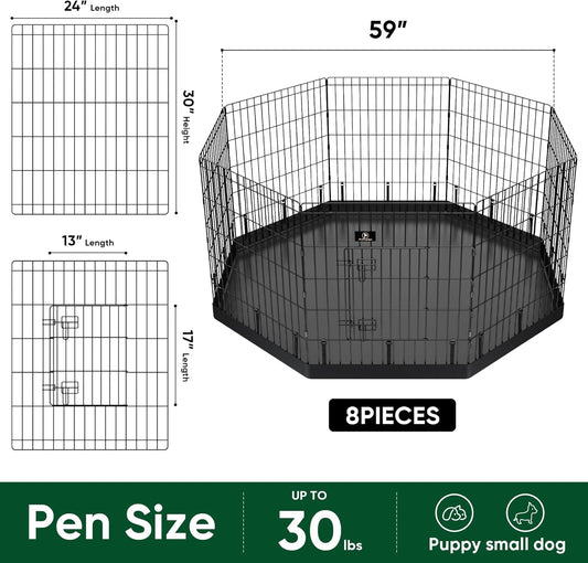 PJYuCien Dog Playpen, 8 Panels 30’’H Dog Pens Indoor with Bottom Pad, Metal Foldable Pet Puppy Exercise Fence Crate Kennel, Better for Small Animals,Black
