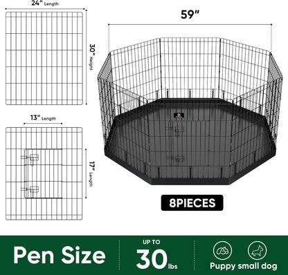 PJYuCien Dog Playpen, 8 Panels 30’’H Dog Pens Indoor with Bottom Pad, Metal Foldable Pet Puppy Exercise Fence Crate Kennel, Better for Small Animals,Black