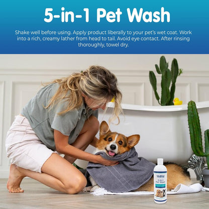 VLUEPET | Pet Wash - Gentle Solution for Cleans, Conditions, Deodorizes, Detangles and Hair Moisturizes with Oatmeal & Aloe Formula- Itchy Skin Relief- Sulfate Free, Plant Based, All Natural- 16 fl oz