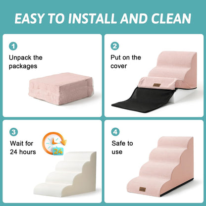 Dog Stairs for High Bed 22.6" H, Small Dog Step for Puppy, Older or Cat, Curved Ramp for Car, Ladder with High Density Foam, Lightweight, Durable, 15.7x33x22.6 inch, 5 Step, Pink - Pawvie