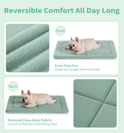 Made4Pets Dog Crate Pad Bed for Medium Large Dogs, Washable & Reversible, Anti-Slip Kennel Mat for Cozy Sleeping, Soft Fluffy Dog Bed for Indoor & Outdoor Use, 35"x23", Green