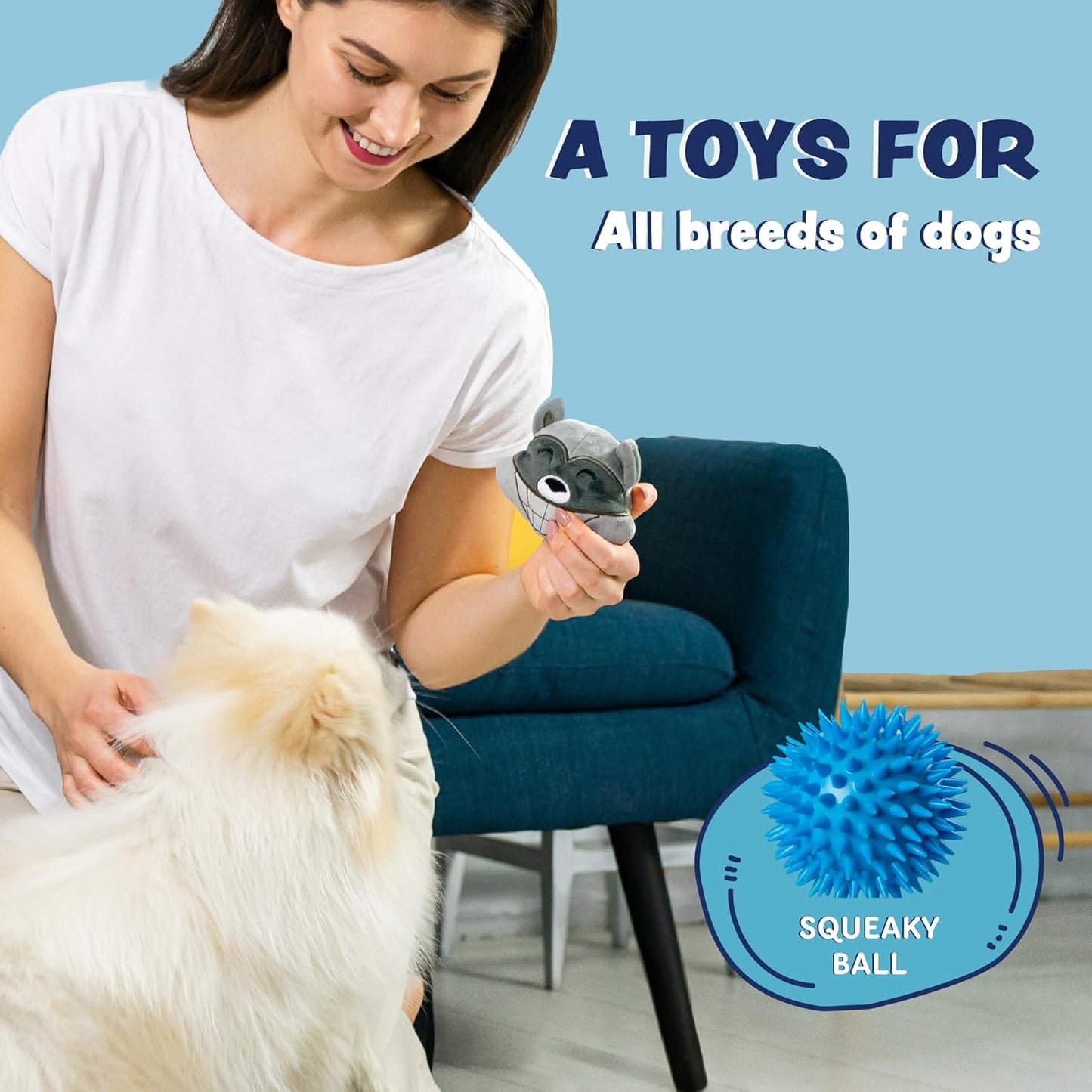 ZENPOKI 3-in-1 Dog Toys - Squeaky interactive - Medium, Large & Small Breeds, Puppy Teething - Grey