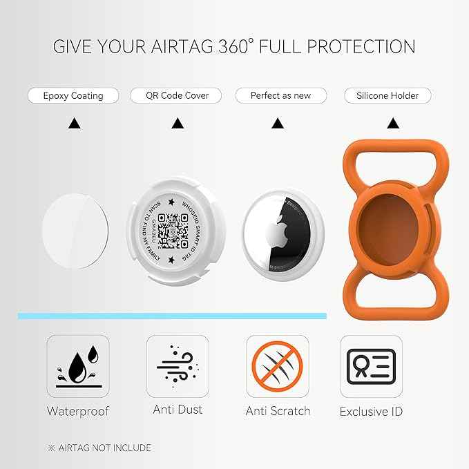 Holder for Dog Collar, Scan QR Code Send Location Alert Email, Waterproof Full Body Protection Anti-Lost Case, Accessories for Dog, Cats, Collar, Backpack (Orange, Large)
