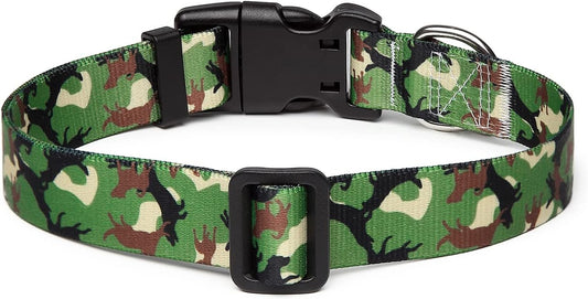 Mercano Adjustable Dog Collar - Special Design Patterns, Soft Nylon Comfortable Durable Pet Collar for Small Medium Large Dogs (S, Dog Camouflage Green)
