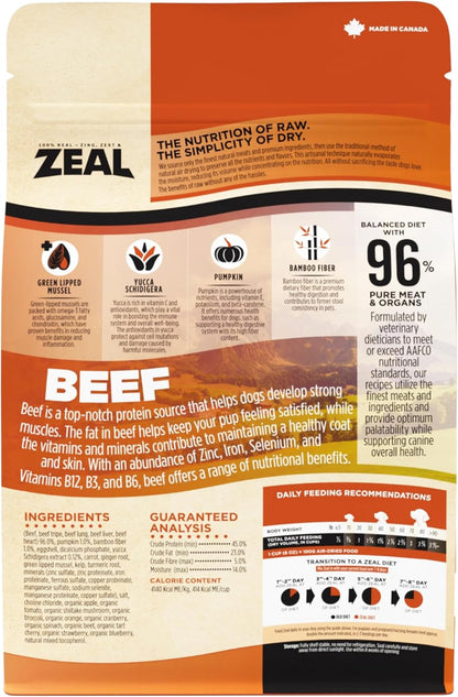 ZEAL Canada Air-Dried Beef Recipe for Dogs - High Protein, Natural Superfoods, Nutrient Rich, No Fillers, Grain Free, Complete & Balanced (Beef, 1 lb)
