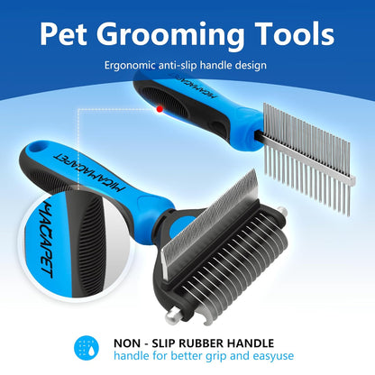 2-in-1 Shedding Brush and Detangling Comb Combo,Small Dog Stripping Brush, Dog and Cat Grooming Comb, 17 Stainless Steel Teeth Remove Tangled Hair, Pet Grooming Tools-Small