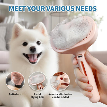 3-in-1 Self-Cleaning Steam Brush - Anti-Static, for Grooming Long & Short Pet Hair, Reduces Shedding, Pink