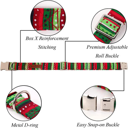 Lionet Paws Christmas Dog Collar with Bowtie, Dog Bowtie Collar with Metal Buckle for Dogs, Adjustable Comfortable Dog Collar Girl Boy Gift, L, Neck 16-24 in