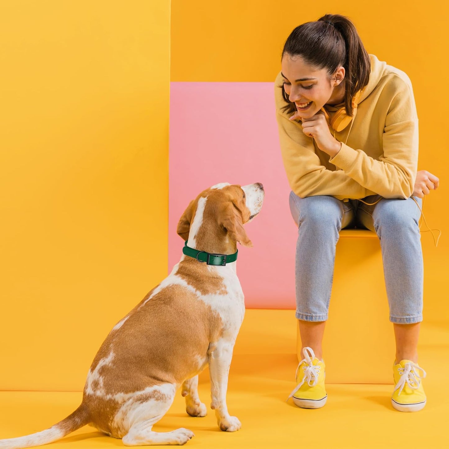 Dogline Biothane Waterproof Dog Collar Strong Coated Nylon Webbing with Black Hardware Odor- Proof for Easy Care Easy to Clean High Performance Fits Small Medium or Large Dogs, Hunter Green