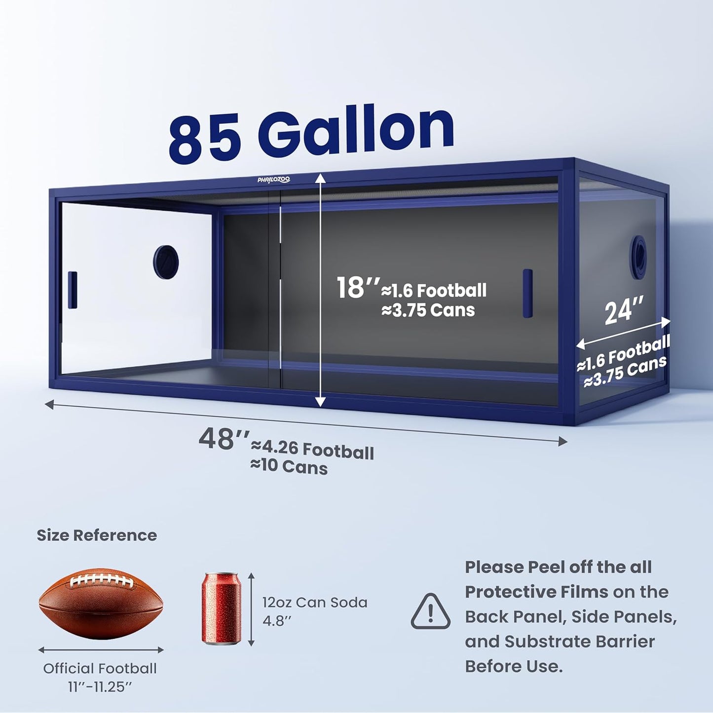 85 Gallon Snake Enclosure, Front Opening Reptile Tank for Easy Maintenance, Reptile Terrarium with Top Screen Ventilation 48''x24''x18''