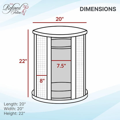 THE REFINED FELINE Purrrrfect End Table Cat Bed Cave in Smoke Gray, Multipurpose Wood Cat Furniture Nightstand, Easy to Clean Covered Cat Bed with Replaceable Scratching Post & Washable Cushion