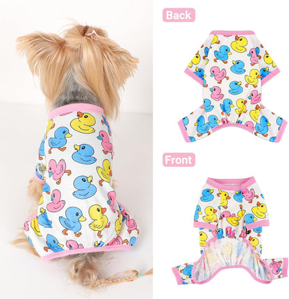 Dog Pajamas Small Sized Dogs Stretchable Summer Dog Clothes Pjs 4 Legs Girl Boy Cute Soft Puppy Outfits Doggie Cat Jammies Jumpsuit Sleeper for Pet (Duck, Medium)