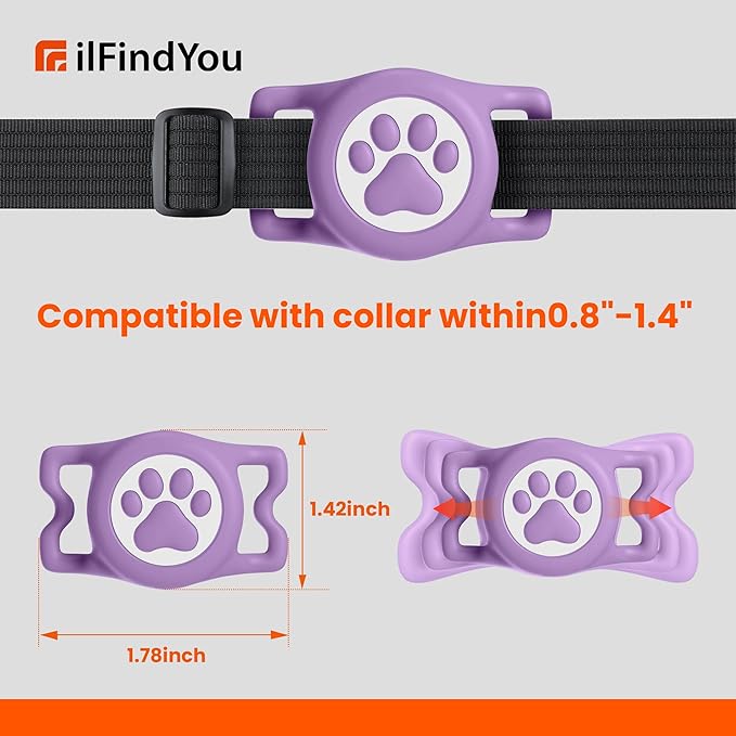 IP68 Waterproof for AirTag Dog Collar Holder, Silicone Air Tags-2 Pack for Apple Dog AirTag Holder(RosexPurple)