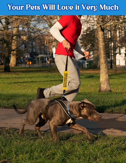 Reactive Dog Leash Sleeve - Funny Yellow Wrap with 'Do Not Pet' Patch - Alert Hanging ID Tag - Perfect for Dog Owners