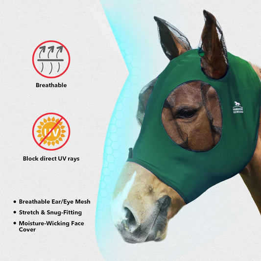 Harrison Howard Super Comfort Stretchy Fly Mask Large Eye Space with UV Protection Soft on Skin with Breathability Deep Green Full Size