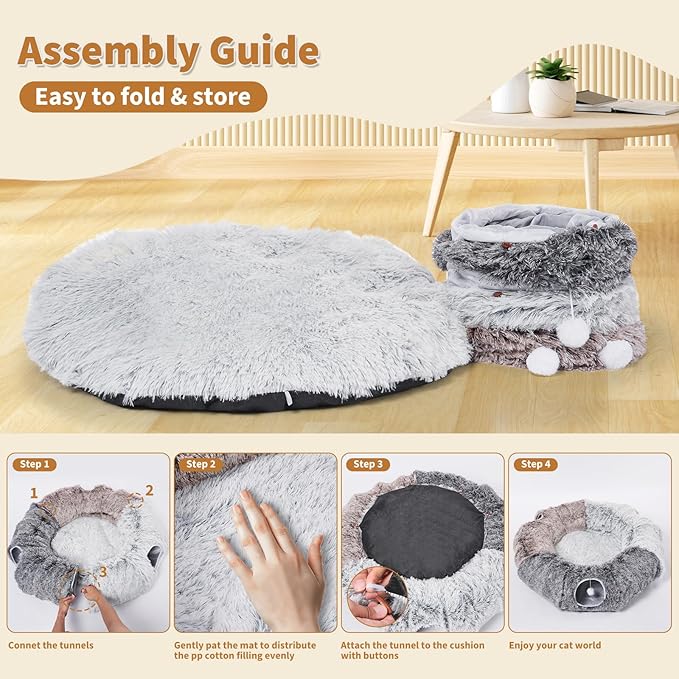 Odoland Large Cats Tunnels for Indoor Cats Fluffy Warm Cat Bed and Detachable Cave Tunnels with 20 Pet Toys, Donut Tunnel and Variety Kitten Toy Set for Chewing Playing