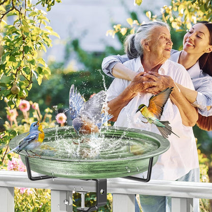 Deck Mounted Bird Bath for Outside, Detachable Birdbath Bowl with Sturdy Clamp, Outdoor Bird Baths Bowl for Attracting Birds Garden Yard Decor (Retro Green)