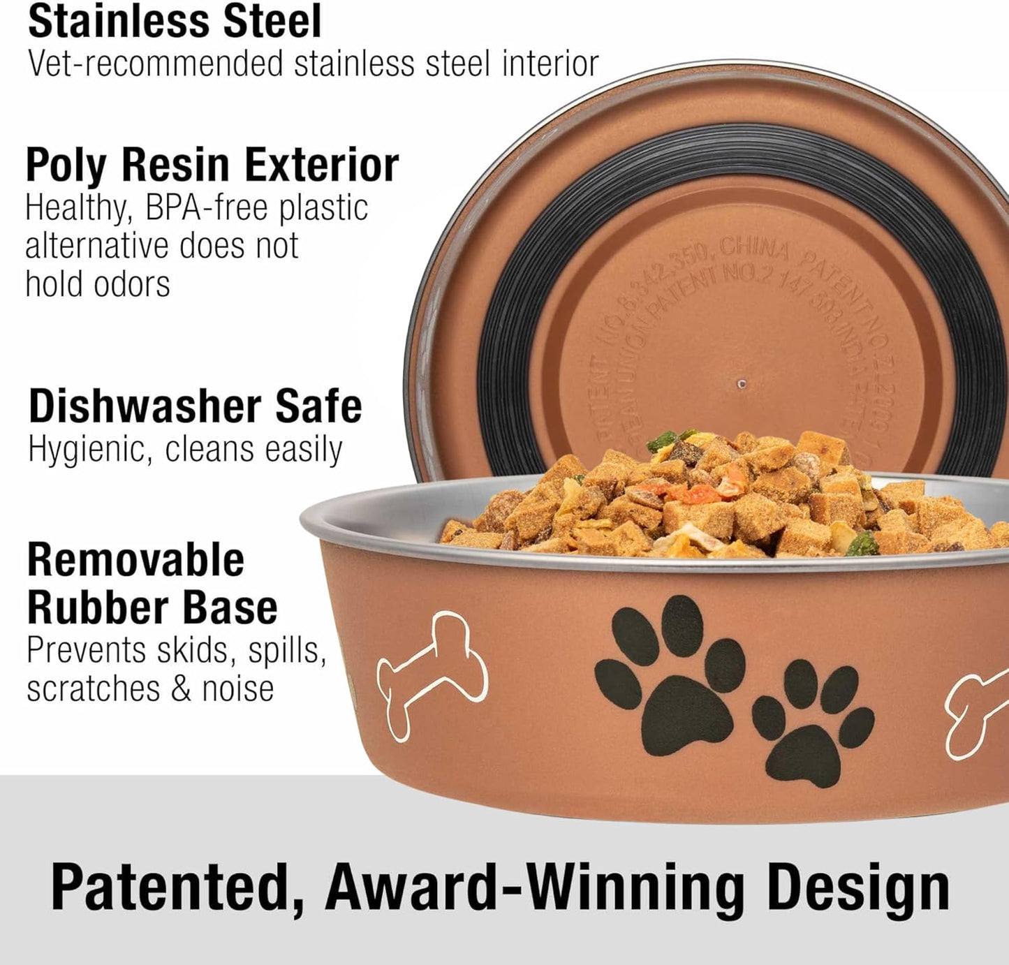 Loving Pets - Bella Bowls - Dog Food Water Bowl No Tip Stainless Steel Pet Bowl No Skid Spill Proof (Medium, Copper)