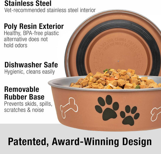 Loving Pets Bella Dog Bowls- Stainless Steel Dog & Cat Bowls - Spill Proof Dog Food Bowl, Cat Bowl, Puppy Essentials & Pet Supplies Great for Home & Travel (Small 10-20 lbs, Copper)
