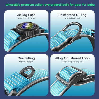 WhoseID Premium AirTag Dog Collar - Air Tag Small Dog Collar | Fur-Safe Magnetic Buckle | IPX8 Waterproof Reflective Dog Collar with AirTag Holder