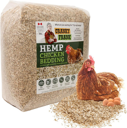 Cranky Frank Chicken Hemp Bedding - 75 Usable Liters, 20 LB - All Natural, Dust-Free, Odor-Controlled Coop Bedding for Chickens and Pets - Super Absorbent, Low Waste & Eco-Friendly