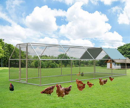 1.26’’ Large Metal Chicken Coop Walk in, Chicken Pen for Chickens, Outdoor Chicken Runs Coops Dog Kennel, Flat Roofed Chicken Runs for Yard with Anti-Ultraviolet Cover (9.2’L x 25’W x 6.4’H)