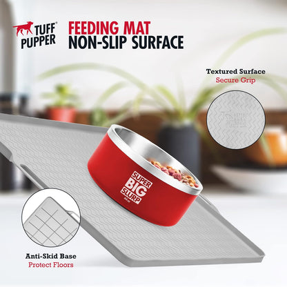Tuff Pupper 28x20 Large Dog Feeding Mat for Food and Water | Dog Food Mats for Floors | Waterproof Dog Water Bowl Mat | Dog Placemats Pet Food Mat | Silicone Feeding Mat for Cats and Cat Bowls