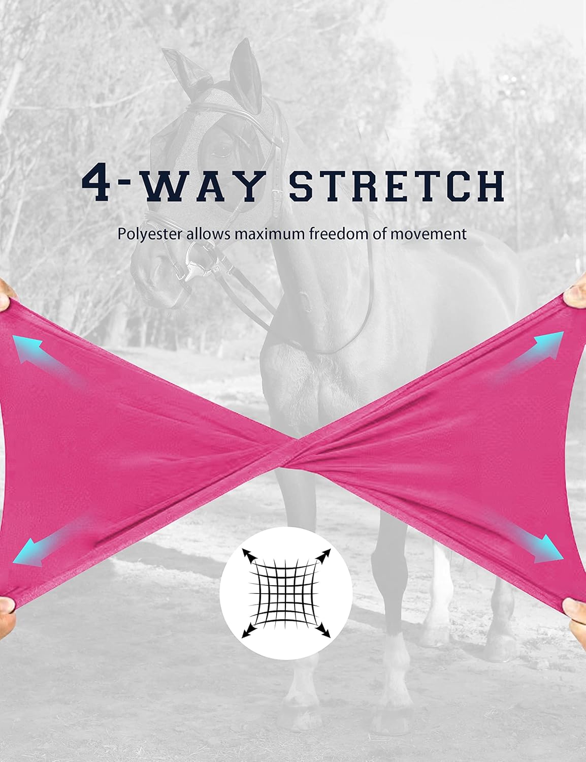 Horse Fly Mask Generous&Fine Mesh Eye Covers and Ears Elasticity Mask Snug Fitting Comfortable Breathable Lightweight Equine Stretchy Protection for Horses Hot Pink Full Size