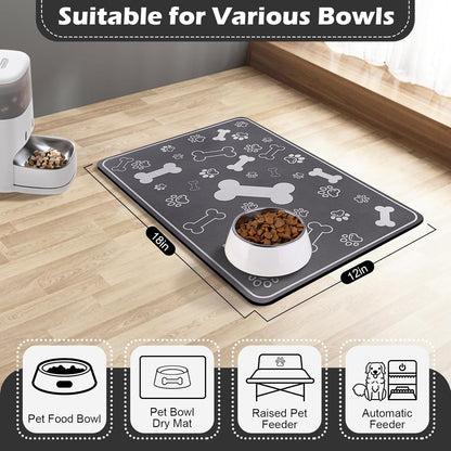 Pet Feeding Mat,Rapid Absorbent Mats for Dog Cat Food, Dog Placemat Water Bowl Mat with Rubber Backing,Messy Drinkers to Protect Floors, Pet Accessories 12"x18" Dark Grey