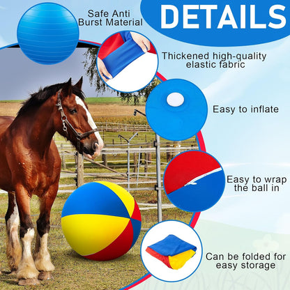 40inch Giant Herding Ball with Ball Cover Anti Burst Please Watch VCR for How to Inflation Horse Toys for Horses Stall Entertainment Play, Pump Included(Colorful,Classic)