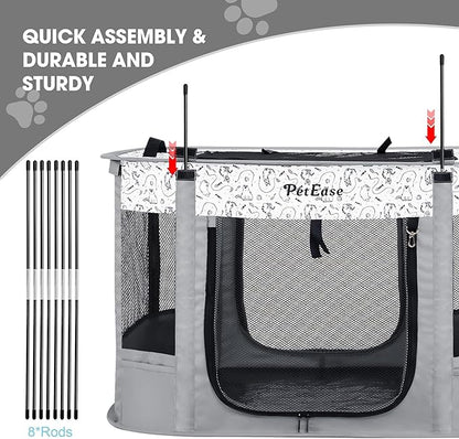 Portable Cat Playpen with Litter Box, Cat Enclosure for Camping, Cat Recovery Playpen After Surgery, Foldable Indoor Outdoor Pet Tent for Cats Rabbits Puppies (Light Gray)