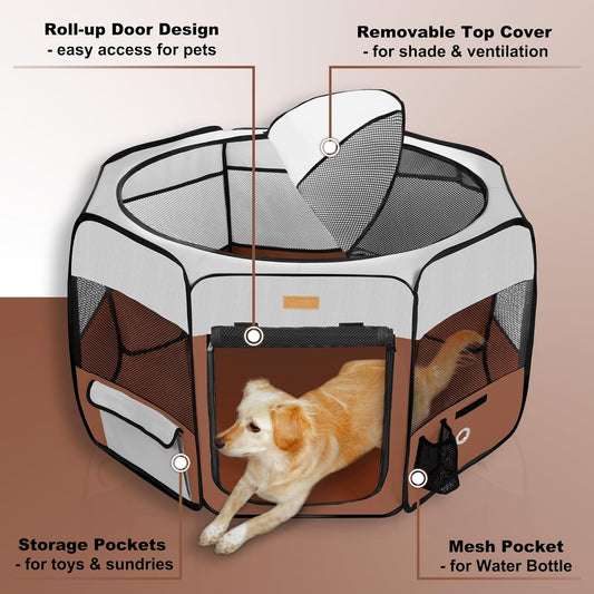 Dog Playpen, Portable Pet Play Pen for Cat, Puppies, Rabbits, Chickens, Foldable Large-Capacity Pet Tent for Indoor/Outdoor Travel Camping (Size XL Without Carry Bag)