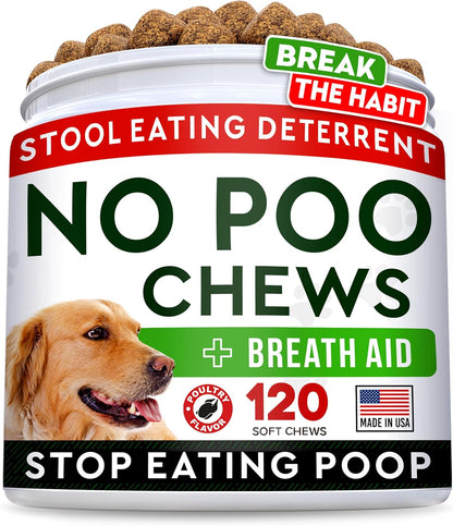 STRELLALAB No Poo Chews for Dogs - Coprophagia & Stool Eating Deterrent with Probiotics, Digestive Enzymes & Breath Aid Support - Stop Dog Poop Eating (120Ct, Poultry)