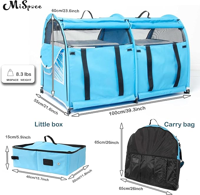 Mispace Portable 2 Pet Carriers for Cats Collapsible Cat Condo for Car Travel Pet Kennel Show Cages with Portable Carry Bag Hammocks Mats and Litter Box
