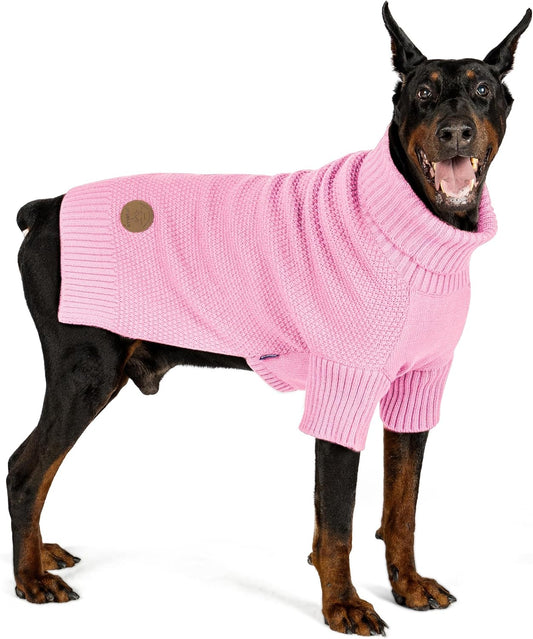 cyeollo Dog Sweater Knitwear Turtleneck Soft Knitwear Pullover Sweaters with Leash Hole Warm Dog Clothes for Medium Dogs,Pink, XXL