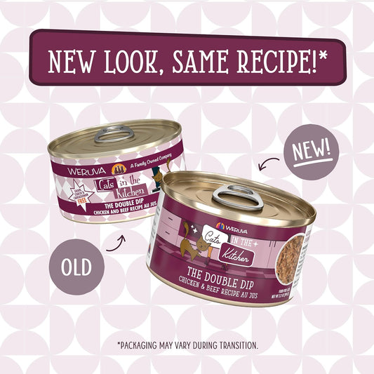 Weruva Cats in The Kitchen, The Double Dip with Chicken & Beef Au Jus Cat Food, 3.2oz Can (Pack of 24)