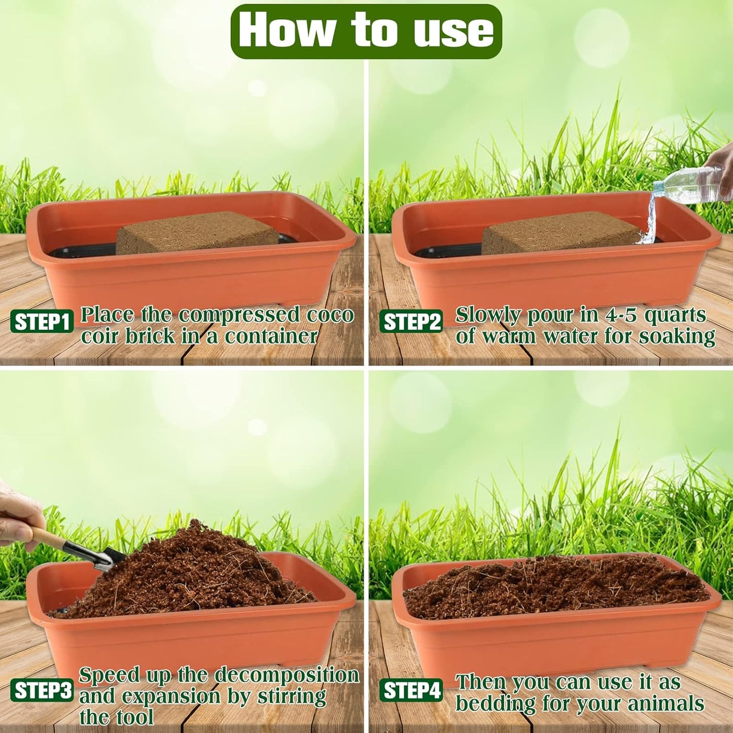 ZeeDix 2Pcs Compressed Coconut Fiber Substrate, 100% Organic Coco Coir Fiber Brick Substrate Fluffy Bearded Dragon Tortoise Snake Terrarium Substrate Loose Natural Husk Terrarium Bedding for Reptiles