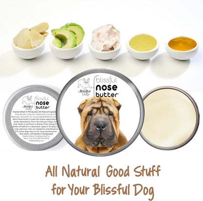 The Blissful Dog Chinese Shar-Pei Nose Butter for Dry, Cracked Skin, Lick-Safe Dog Nose Balm with Moisturizing Shea Butter, Almond, Olive, and Essential Oils, Pet Supplies, Uncented, 4 oz.