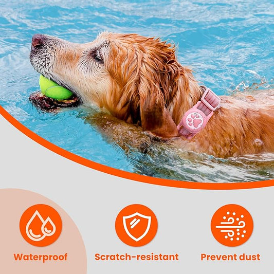 4 Pack IP68 Waterproof Compatible with Air Tag Dog Collar Holder, Silicone Dog Air tag Holder for Apple Air Tag (Black&Pink&Blue&Rosered)