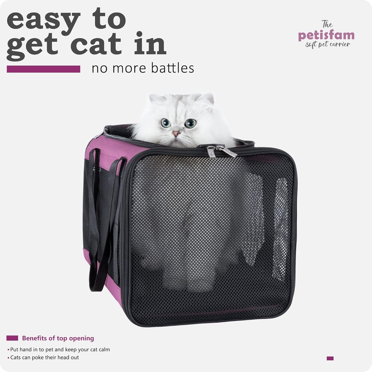 petisfam Soft Pet Carrier for Large and Medium Cats, 2 Kitties, Small Dogs. Easy to Get Cat in, Great for Cats That Don't Like Carriers (Viva Magenta)