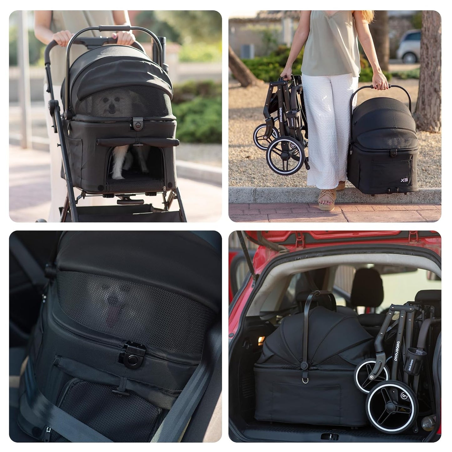 X3 2 in 1 Pet Stroller for Medium or Two Small Dogs & Cats 4 Wheels Lightweight Foldable Carrier Dog Stroller with Waterproof Weather Cover Cup Holder,Storage Basket(Black) - Pawvie