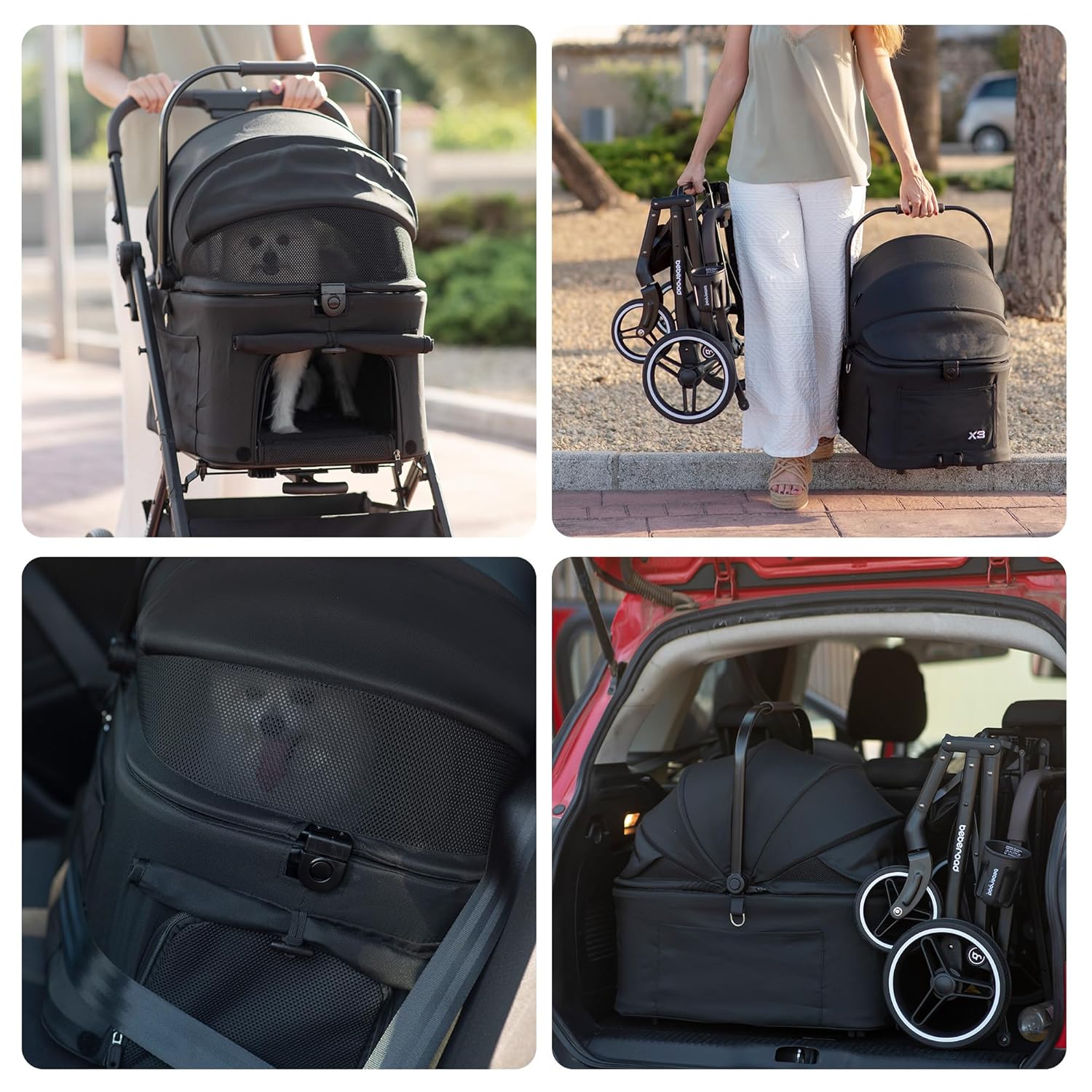 X3 2 in 1 Pet Stroller for Medium or Two Small Dogs & Cats 4 Wheels Lightweight Foldable Carrier Dog Stroller with Waterproof Weather Cover Cup Holder,Storage Basket(Black) - Pawvie
