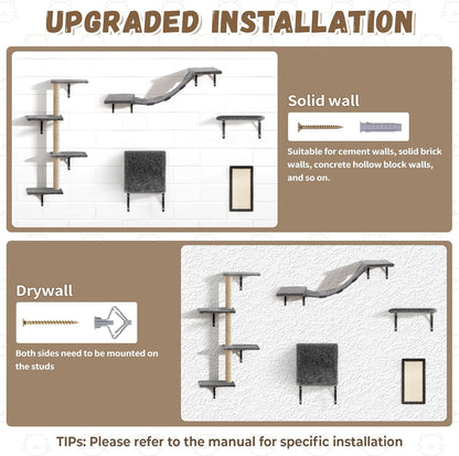 COZIWOW Wall Mounted Cat Furniture, Cat Wall Shelves and Perches, Floating Cat Shelves for Wall Set of 5 (Grey)