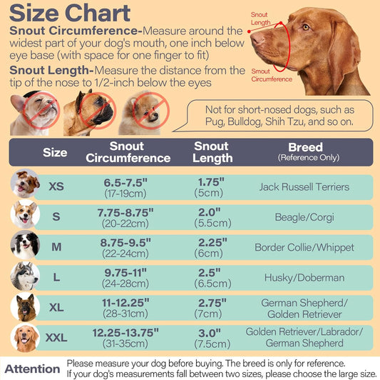 LUCKYPAW Dog Muzzle for Large Medium Small Dogs, Patented Mesh Muzzle to Prevent Biting Chewing Eating, Soft Mouth Guard with Front Opening Design for Drinking Panting(Grey, XXL)