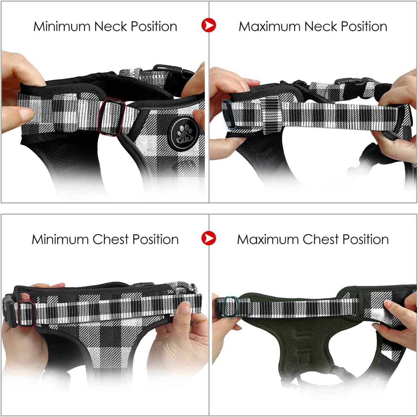 NESTROAD Dog Harness (Checkered Black,S) with Leash, Reflective, Adjustable, Soft Padded, Easy Control Handle, for Small Dogs, Front & Rear Clip Design