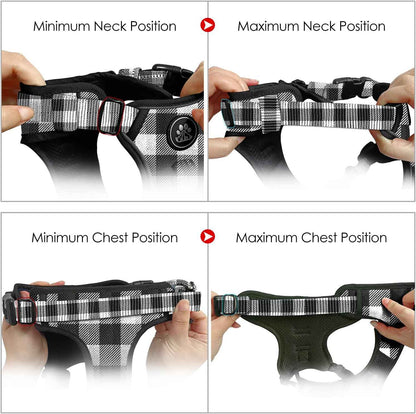 NESTROAD Dog Harness (Checkered Black,S) with Leash, Reflective, Adjustable, Soft Padded, Easy Control Handle, for Small Dogs, Front & Rear Clip Design