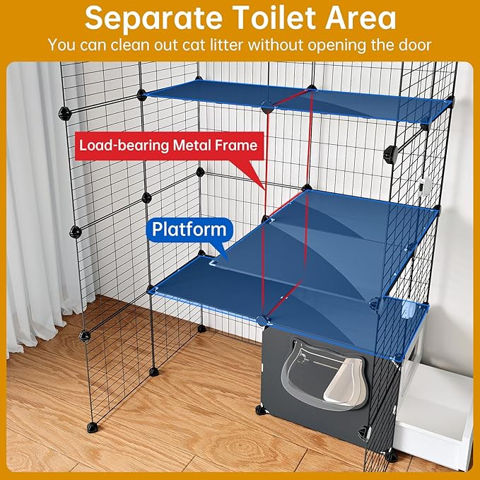 Oneluck Cat Cage with Litter Box,4-Tier DIY Enclosures Large Playpen Detachable Metal Wire Kennel Indoor Crate Large Exercise Place Ideal for 1-2 Cats (35" L x 28" W x 55" H)