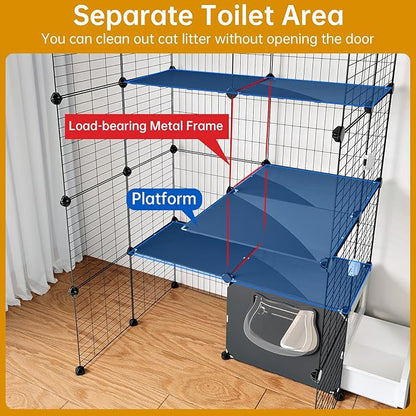Oneluck Cat Cage with Litter Box,4-Tier DIY Enclosures Large Playpen Detachable Metal Wire Kennel Indoor Crate Large Exercise Place Ideal for 1-2 Cats (35" L x 28" W x 55" H)