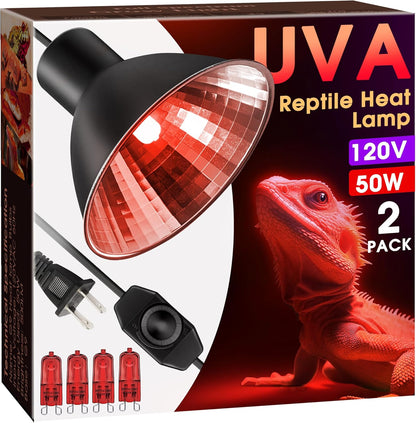 Briignite Reptile Heat Lamp Red, Reptile Night Lamp 50W, G9 Heat Bulb & Dome Reptile Light Fixture, Aluminum Reflector, Dimmable Heat Lamp for Chicken Turtle Snake Gecko Lizard, 2 Pack