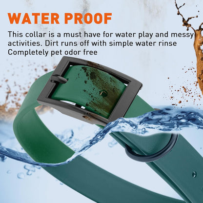 Dogline Biothane Waterproof Dog Collar Strong Coated Nylon Webbing with Black Hardware Odor- Proof for Easy Care Easy to Clean High Performance Fits Small Medium or Large Dogs, Hunter Green